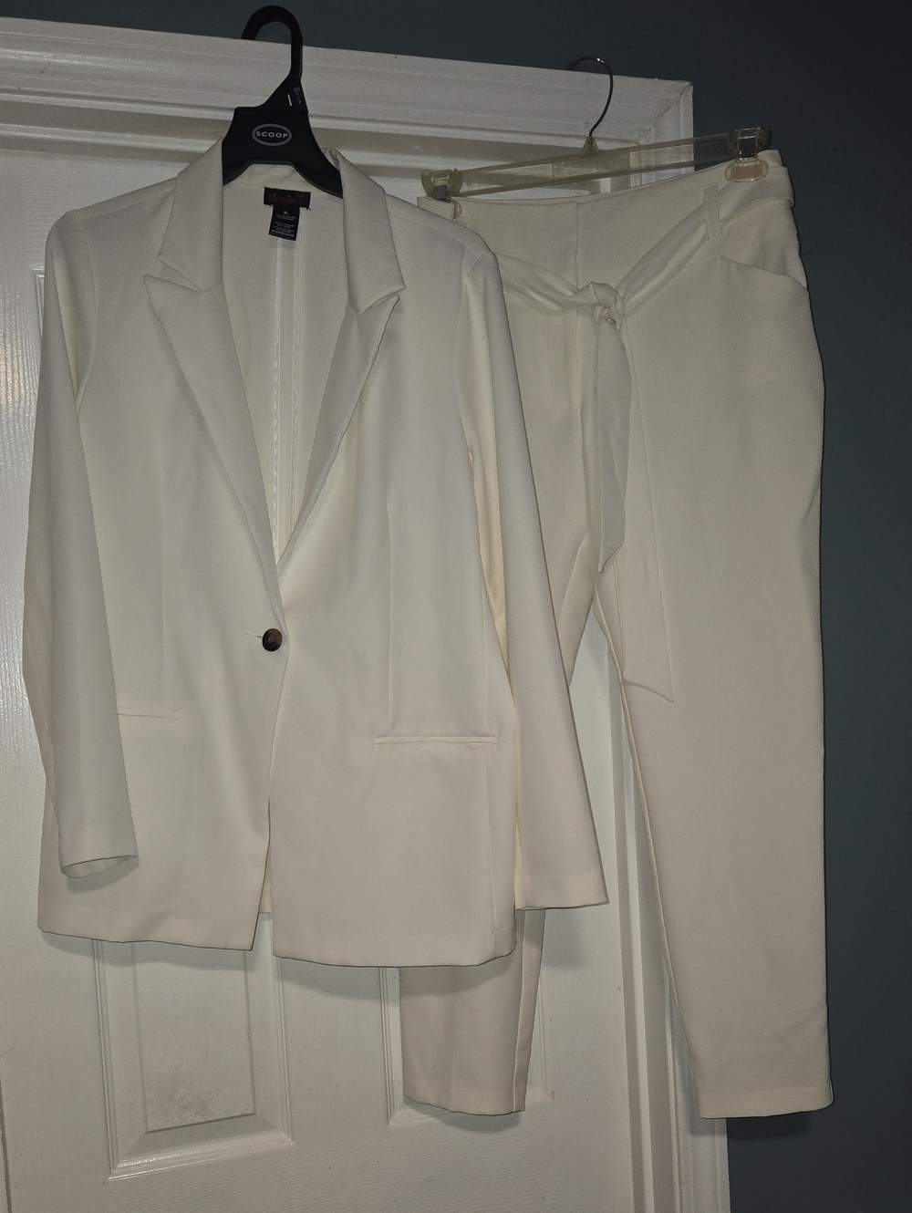 Cream Two-Piece Blazer and Tie-Waist Pants Set